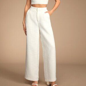 Lulus Chic And Sophisticated Ivory Tweed Wide-leg Pants White - Size S